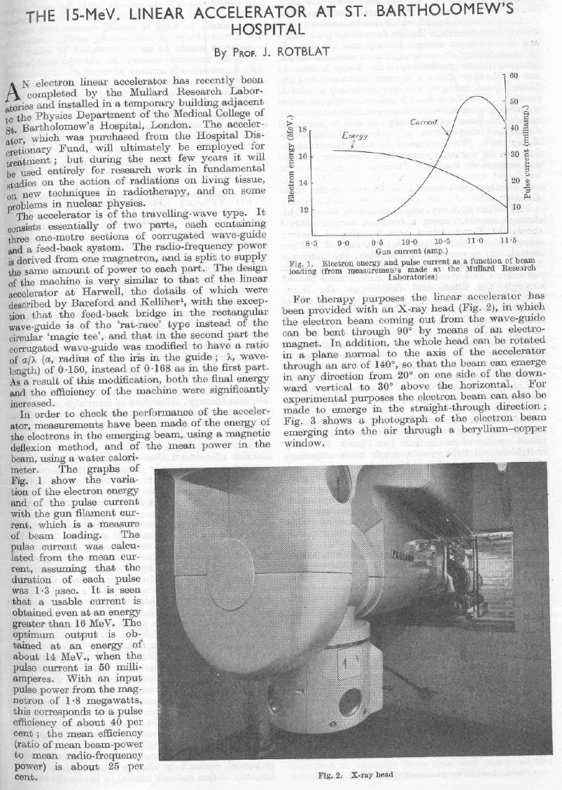 Número de Nature (Nature  April 30, 1955 p745) en el que aparece el artículo sobre el acelerador de 15 MV del St.Bartholomew Hospital.