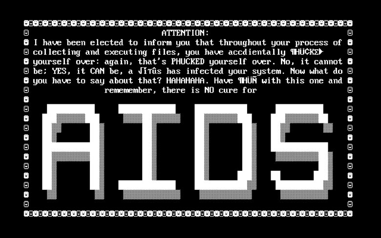 Aspecto de la pantalla original de aviso del troyano AIDS